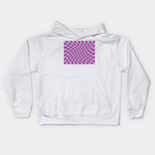 Twisted Checkered Square Pattern - Green & Pink Kids Hoodie